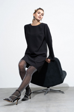 Черное платье с фигурным вырезом и трендовой тесьмой Luna 202 черный - фото 3