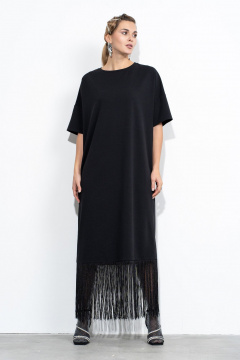 Платье расклешенного к низу силуэта с декоративной тесьмой Luna 203 черный - фото 3