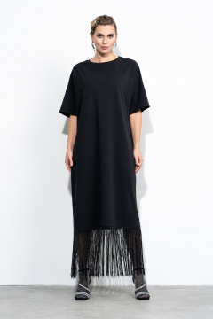 Платье расклешенного к низу силуэта с декоративной тесьмой Luna 203 черный - фото 1