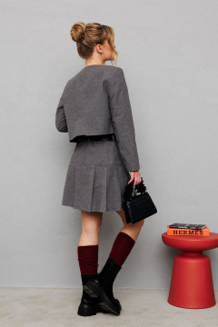 Комплект жакет и юбка с мягким ворсом и резинкой Marshop М168 серый - фото 2