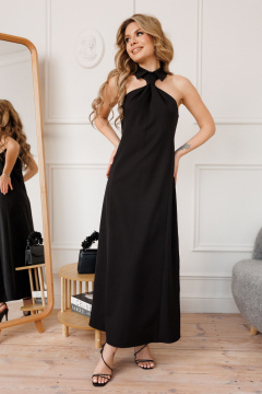 Черное платье без рукавов с воротником-стойкой, полуприлегающего силуэта Marshop М170 черный - фото 4