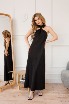 Черное платье без рукавов с воротником-стойкой, полуприлегающего силуэта Marshop М170 черный - фото 1