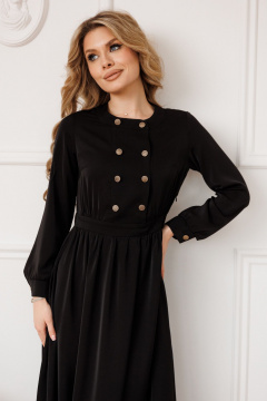 Черное приталенное платье с поясом и расширением к низу, на каждый день Marshop М171 - фото 4