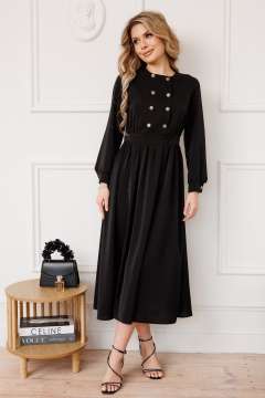 Черное приталенное платье с поясом и расширением к низу, на каждый день Marshop М171 - фото 1