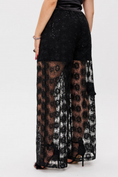 Черные кружевные брюки-палаццо с пайетками, эффектные, нарядные Anelli 1517 роскошь - фото 4