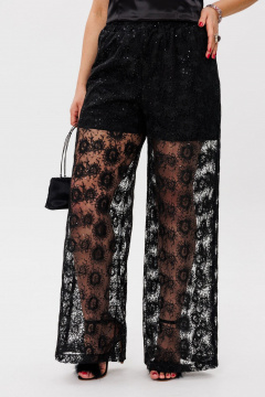 Черные кружевные брюки-палаццо с пайетками, эффектные, нарядные Anelli 1517 роскошь - фото 2