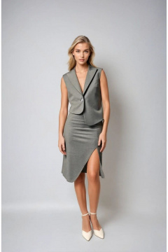 Серая юбка-карандаш из вискозы с асимметричным разрезом DEVITA 2005-1 серый - фото 2
