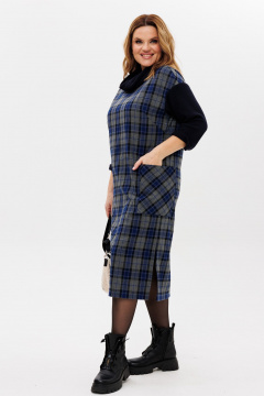 Длинное платье из вискозы и трикотажа с разрезом и съемным хомутом Michel chic 2175 синий,серый - фото 5