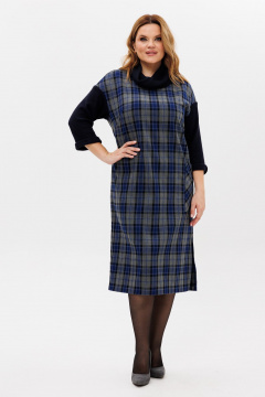 Длинное платье из вискозы и трикотажа с разрезом и съемным хомутом Michel chic 2175 синий,серый - фото 4