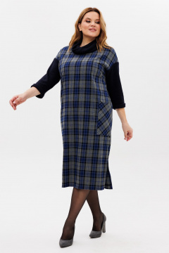 Длинное платье из вискозы и трикотажа с разрезом и съемным хомутом Michel chic 2175 синий,серый - фото 3