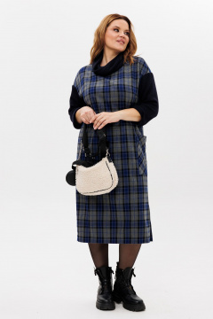 Длинное платье из вискозы и трикотажа с разрезом и съемным хомутом Michel chic 2175 синий,серый - фото 2