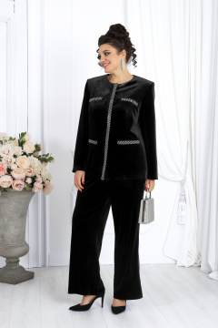Элегантный костюм из велюра: жакет и брюки для деловых мероприятий Ninele 6039 черный - фото 2