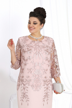 Кружевное нарядное платье-карандаш, розовое, стильное Ninele 6053 пудра - фото 2