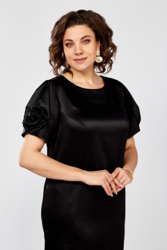 Платье-футляр с коротким рукавом и декоративной розой Rishelie 978 черный - фото 3