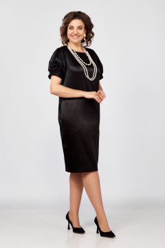 Платье-футляр с коротким рукавом и декоративной розой Rishelie 978 черный - фото 1