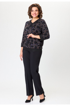 Блуза свободного силуэта из трикотажа с V-образным вырезом БелЭльСтиль 870-3_11_22 черный+сирень - фото 5