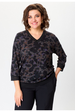 Блуза свободного силуэта из трикотажа с V-образным вырезом БелЭльСтиль 870-3_11_22 черный+сирень - фото 1