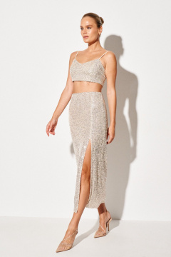 Бежевый миди юбка с пайетками, прямой силуэт Prestige 5342 золото - фото 1