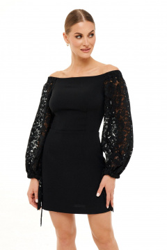 Черное платье с ажурной отделкой и длинными рукавами Prestige 5410 черный - фото 1