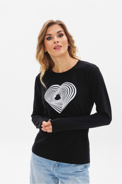 Лонгслив из трикотажа с принтом и черным, белым цветами PRATA wear S026 черный - фото 5