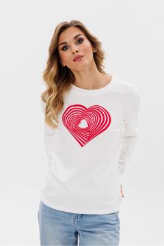 Лонгслив с принтом из трикотажа и хлопка в белых и красных оттенках PRATA wear S026 красный - фото 2