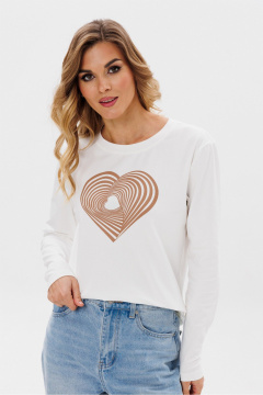 Лонгслив из трикотажа с принтом и бежевыми и белыми цветами PRATA wear S026 капучино - фото 1