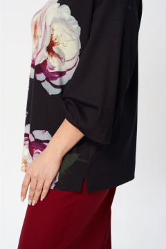 Черный свободный джемпер с принтом и складками на рукавах Gizart 15360 черный-пион - фото 4