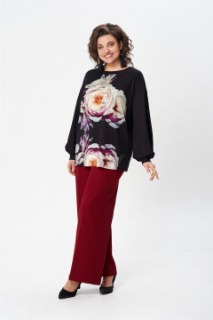 Черный свободный джемпер с принтом и складками на рукавах Gizart 15360 черный-пион - фото 3