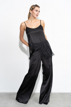 Черный костюм брюк и топа из струящегося сатина Luna 205 черный - фото 5