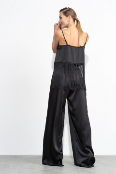 Черный костюм брюк и топа из струящегося сатина Luna 205 черный - фото 3