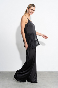 Черный костюм брюк и топа из струящегося сатина Luna 205 черный - фото 4