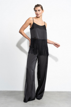 Черный костюм брюк и топа из струящегося сатина Luna 205 черный - фото 2