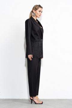 Черный костюм брюки и жакет с высокой посадкой и декором Luna 207 чёрный - фото 5