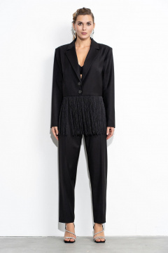 Черный костюм брюки и жакет с высокой посадкой и декором Luna 207 чёрный - фото 1