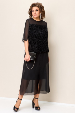 Блуза и юбка нарядные из шифона и трикотажа VOLNA 1391 черный - фото 1