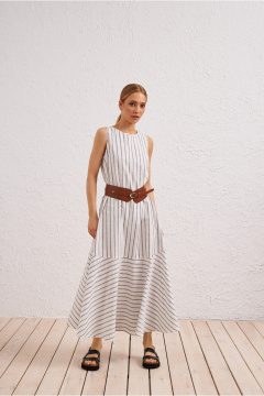 Платье на каждый день из хлопка, лен, текста, белое BURVIN 9632-81 - фото 1