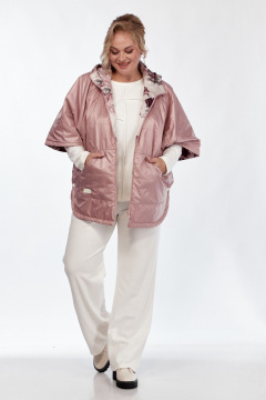 Розовое пончо двустороннее с карманами и капюшоном Диомант 2014 пудра - фото 2