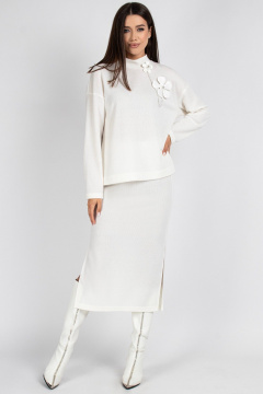 Молочный костюм из вискозы и трикотажа с юбкой и джемпером VIZAVI 817 молочный - фото 1