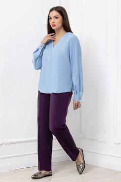 Голубая деловая блузка из текстиля с плиссированной вставкой Gold Style 2689 - фото 4