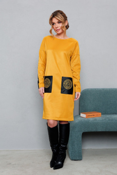 Демисезонное платье из трикотажа с вышивкой AMORI 9830 горчица - фото 2