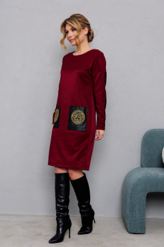 Красное платье из трикотажа с золотой вышивкой AMORI 9831 вишня - фото 4