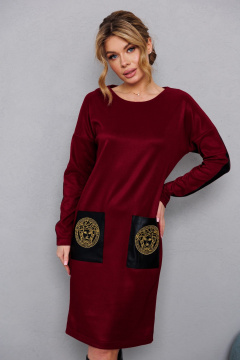 Красное платье из трикотажа с золотой вышивкой AMORI 9831 вишня - фото 3