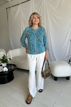 Блуза женская прямая из трикотажа для праздников и офиса LindaLux 483 голубая_сакура - фото 2