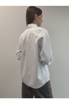 Голубая хлопковая блузка-рубашка оверсайз с жемчугом DOV 1 голубой - фото 2