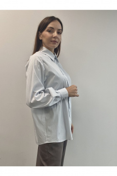 Голубая хлопковая блузка-рубашка оверсайз с жемчугом DOV 1 голубой - фото 5