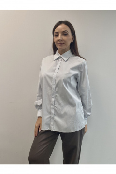 Голубая хлопковая блузка-рубашка оверсайз с жемчугом DOV 1 голубой - фото 1