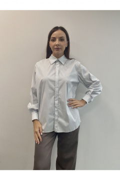 Голубая хлопковая блузка-рубашка оверсайз с жемчугом DOV 1 голубой - фото 3