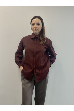 Красная блузка-рубашка оверсайз с пуговицами с жемчугом DOV 2 бургунди - фото 2