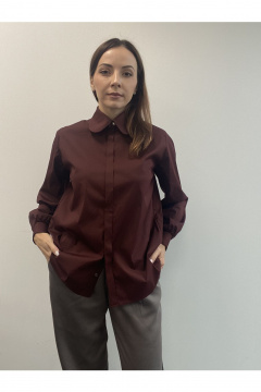 Красная блузка-рубашка оверсайз с пуговицами с жемчугом DOV 2 бургунди - фото 1