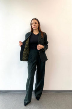 Зеленый костюм с брюками палаццо и жакетом для делового стиля DOV 3 темно-зелёный - фото 3